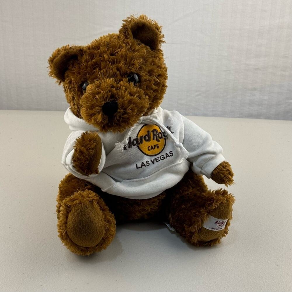 Hard Rock Cafe Las Vegas Brown Teddy Bear Plush In Hoodie 9” Stuffed Animal NWOT